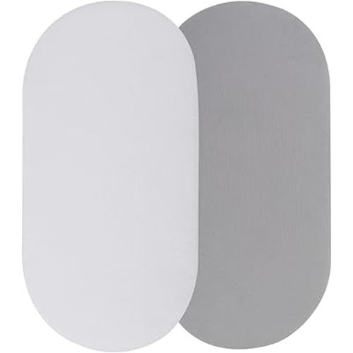 Muslin Bassinet Sheets Compatible with Dream On Me Karley (Plus Portable) Bassinet, Chicco LullaGo Portable and ANGELBLISS 3 in 1 Rocking, 100% Cotton, 2 Pack, Grey and White