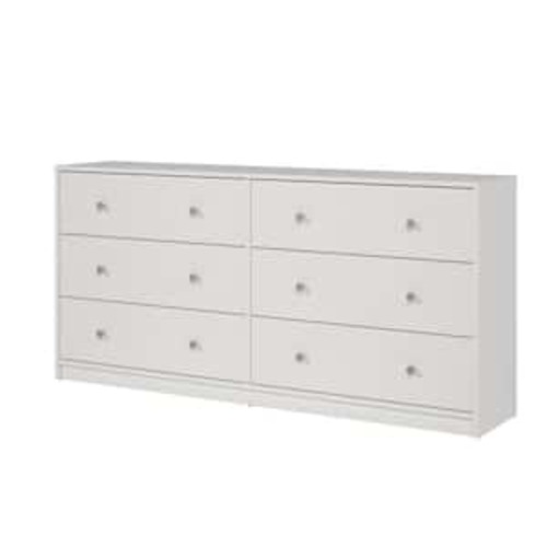 Portland 6-Drawer Double Dresser in White 26.89 in. H x 56.34 in. W x 12.46 in. D