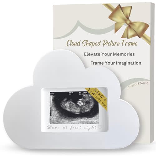 White Cloud Shaped Picture Frame 3.5 x 5 and 3x4, Love at First Sight Frame for Baby Ultrasound and Sonogram, Cloud Nursery and Room Decor