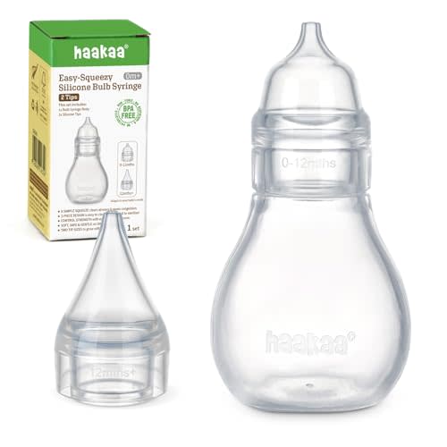 Haakaa Silicone Baby Nasal Aspirator | Nose Bulb Syringe | Easy-Squeezy Baby Nose Cleaner, 0m+ Newborn Infant &Toddler - BPA Free Silicone-2 Tips