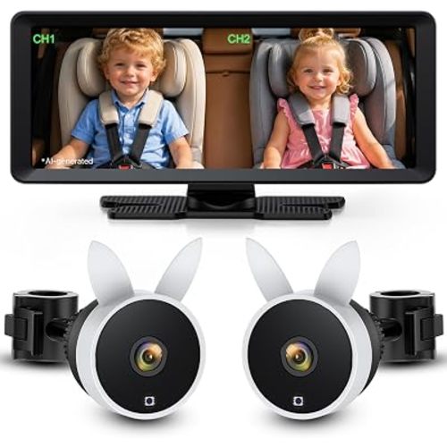 Babyvue BV3 MAX Dual Baby Car Camera Monitor, 7.2 Split Screen for 2 Kids