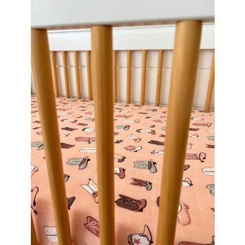 Muslin Crib Sheet, Cowboy Boots
