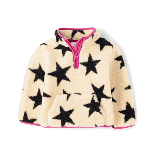 Toddler Girls Print Sherpa Half-Zip Pullover - Tan