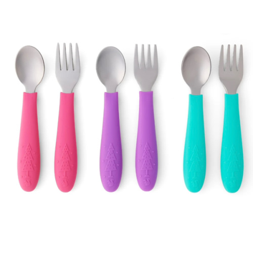 Babies/Toddler Stainless Steel Spoons + Forks with Silicone Handle