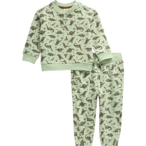 Dinosaur Print Henley Sweatshirt & Sweatpants Set, 18M