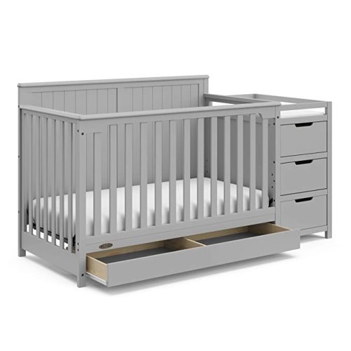 Graco Hadley 5-in-1 Convertible Crib & Changer – GREENGUARD Gold Certified, Fits Standard Crib Mattress, Converts to Toddler Bed and Full Bed, 4 Adjustable Mattress Heights (Pebble Gray)