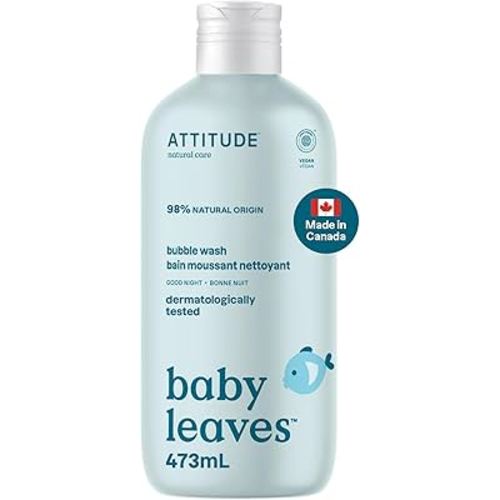 ATTITUDE Bubble Bath and Body Wash for Baby, Made in Canada, EWG Verified, Dermatologically Tested, Plant- and Mineral-Based Ingredients, Vegan and Cruelty-free, Good Night, 473 mL