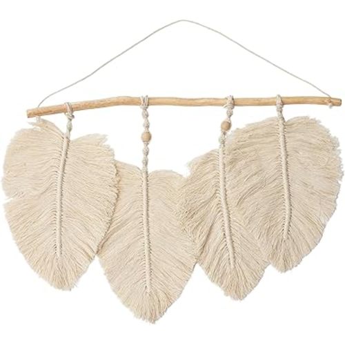 Crane Baby Willow Leaf Wall Décor - Bohemian-Style Nursery Wall Art, Handcrafted with Macramé Details