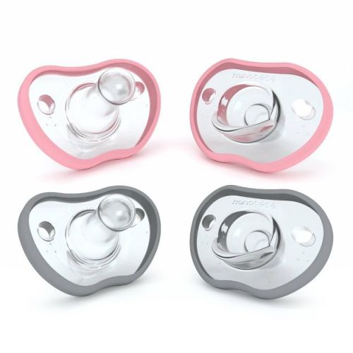 nanobebe Flexy Silicone Pacifier 0-3 Months - Pink/Gray - 4pk: Vents for Air Circulation, Soft Nipple, Lightweight Design, BPA-Free