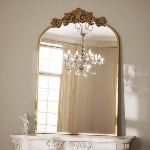 BEAUTYPEAK 40"x26" Vanity Wall Mirror Decorative Vintage Arch Bathroom Mirror,Gold
