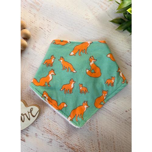 WATERPROOF & Adjustable Size Baby Bandana Bib- (turquoise + orange fox family)