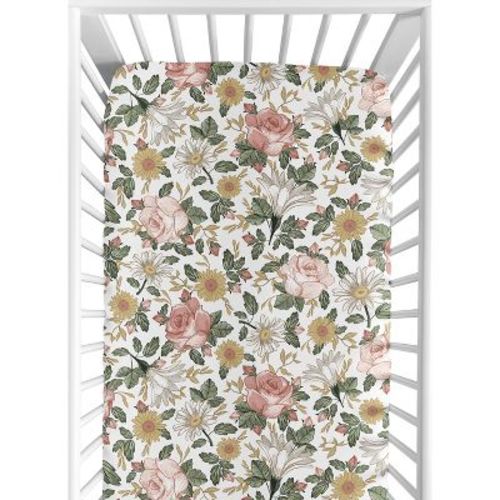 Sweet Jojo Designs Baby Fitted Crib Sheet Pink And Green Vintage Floral Collection