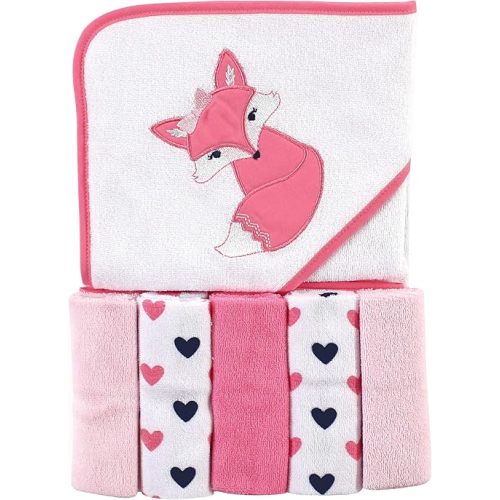 Luvable Friends Unisex Baby Hooded Towel with Five Washcloths, Foxy, One Size