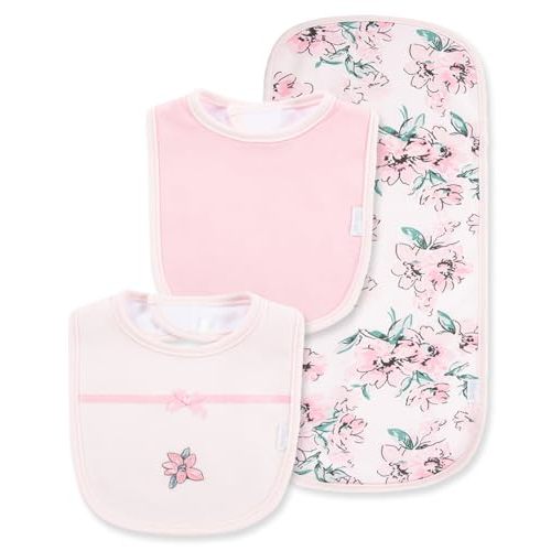Little Me Baby Boys and Girls 100% Cotton 3-Piece Bib and Burp Sets, 2 Bibs and 1 Burp Cloth