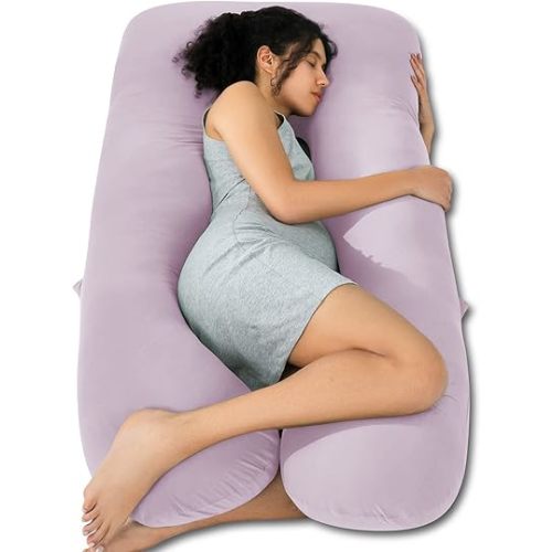 QUEEN ROSE Cooling Pregnancy Pillows, U Shaped Full Body Maternity Pillow for Pregnant Support, Rayon Derived from Bamboo, Buttery Soft, Super Breathable for Hot Sleeper, Purple