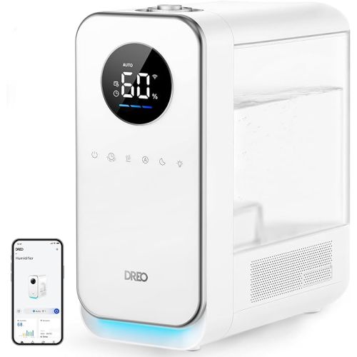 Dreo Humidifiers for Bedroom, Top-filled Smart Quiet Cool Mist Humidifier for Large Room, 50 Hours Runtime for Home, Indoor Plants, Oil Diffuser & Nightlight for Baby Nusery, 5L, with Alexa/Google