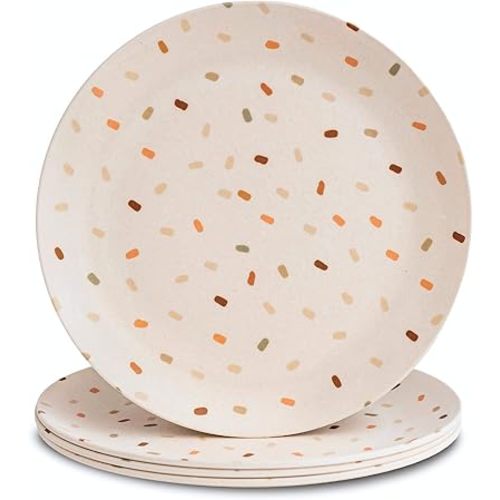 Nook Theory 4 Pack Reusable Bamboo Plates - Non-Toxic Toddler and Kids Plate, Dishwasher Safe, Not Microwavable Dinnerware (Confetti 8")