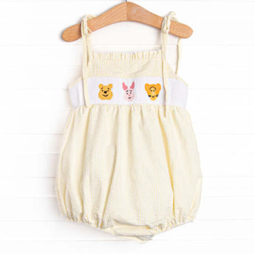 Fun Friends Smocked Ruffle Bubble, Yellow Seersucker – Stitchy Fish