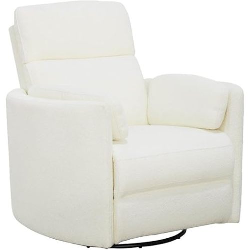 Radius Contemporary Chenille Fabric Power Swivel Glider Recliner with Luxurious Foam, USB Charger, Chaise-Style Footrest, 240-Degree Swivel, in Revel Oyster/White Finish