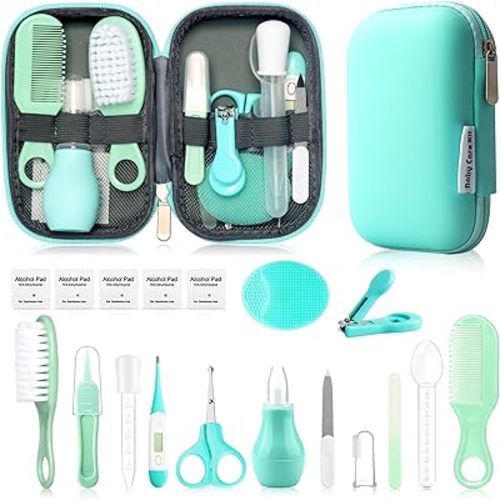 Baby Grooming Kit, Infant Safety Care Set with Hair Brush Comb Nail Clipper Nasal Aspirator,Baby Essentials Kit for Newborn Girls Boys (Green)