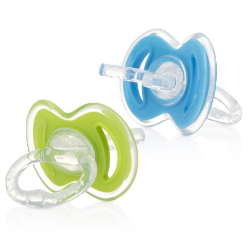 Nuby Gum-eez Pacifier Teether Set with Cover for Infants, Blue/Green, 2 Pack