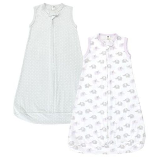 Hudson Baby Infant Girl Cotton Long-Sleeve Wearable Sleeping Bag, Sack, Blanket, Lilac Elephants Sleeveless, 3-9 Months