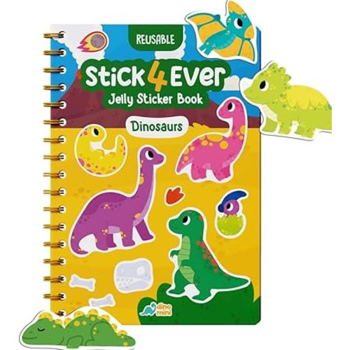 Stick4Ever Jelly Sticker Book - for Kids - Waterproof, Easy to Clean Jelly Stickers - Busy Book for Toddlers with 50 Pcs of Jelly Stickers (Dinosaurs)