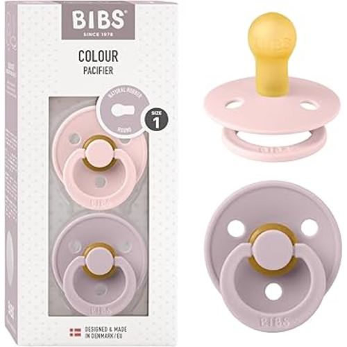 BIBS Pacifiers Colour Collection | Natural Rubber Baby Pacifier | Set of 2 BPA-Free Soothers | Made in Denmark | 0+ Months (Pack of 2) | Blossom/Dusky Lilac