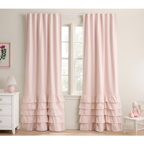 Evelyn Linen Blend Ruffle Bottom Blackout Curtain