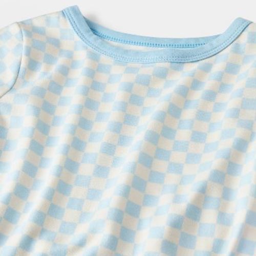 Toddler 2pc Short Sleeve Smooth Jersey Checkered Snug Fit Pajama Set - Cat & Jack™ Blue/Cream 18M