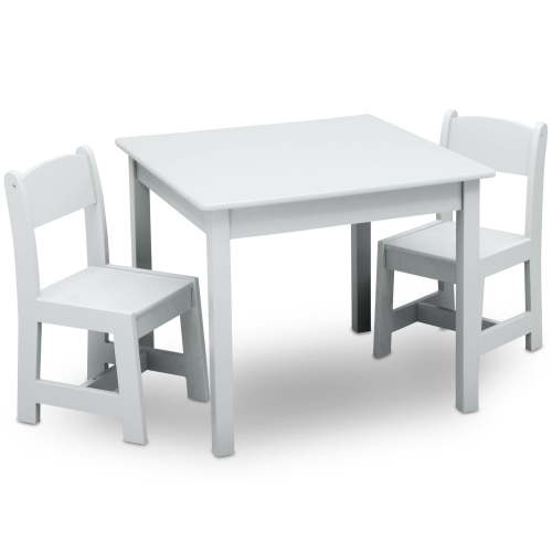 Delta Children MySize Wood Play Table and Chair Set (2 Chairs Included) - Greenguard Gold Certified, Bianca White