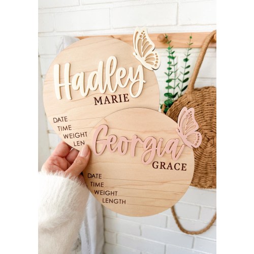 Butterfly Baby Announcement Sign, Birth Announcement Sign, Baby Name Sign, Birth Stat Sign, Newborn Name Sign