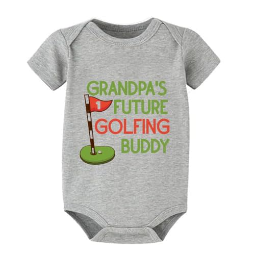 WOOYONGING Grandpa's Future Golfing Buddy Baby Clothes Short Sleeve Newborn Baby Outfits White Baby Boys Romper