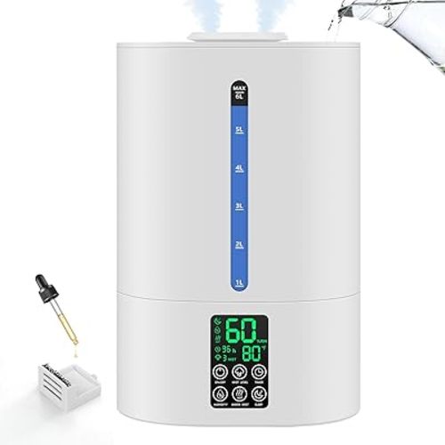 6L Humidifiers for Bedroom Large Room Home, Cool and Warm Humidifiers for Baby and Plants Mist Top Fill Desk Humidifiers Essential Oil Diffuser, Quiet with Adjustable Mist,360°Nozzle-White