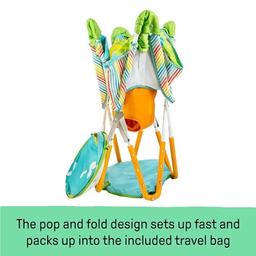 Bright Starts by Summer Infant Pop 'N Jump Portable Baby Activity Center, Indoor Outdoor Use, Lightweight, Carrying Bag, Canopy, 6-12 Months (Animals)