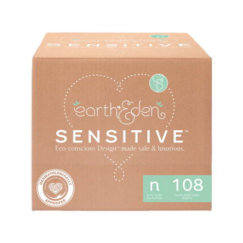 Earth & Eden Sensitive, Hypoallergenic Diapers, Newborn Size, 108 Count