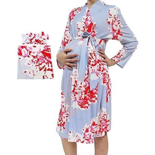 SUFEINI Maternity Robe and Matching Baby Swaddle Blanket Set, Mommy Robe with Receiving Blanket Girls Boys Sleepwear