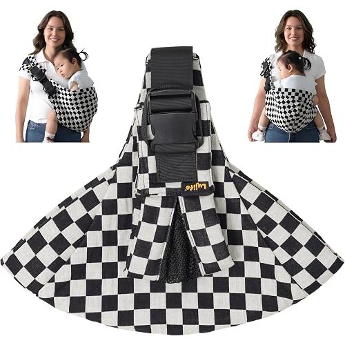 Toddler Sling Carrier with Extra Padding, Adjustable Baby Carrier for Toddler 9-48 Months, Non-Slip Ergonomic Seat, Lightweight Breathable Travel Baby Sling for Toddlers & Parents (Ebony Check)