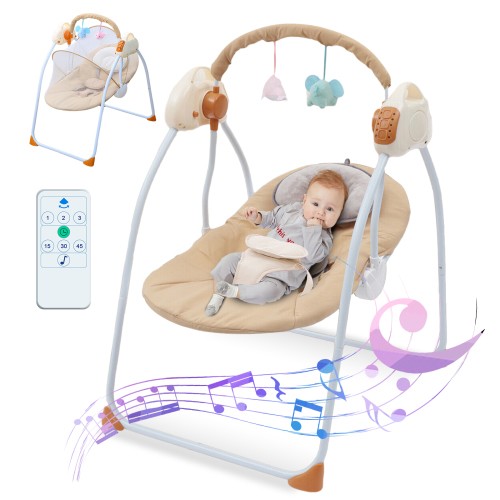 YANAOFFE Electric Baby Swing for Infant Bluetooth Swing with Music,Remote Control,4 Speeds, Khaki