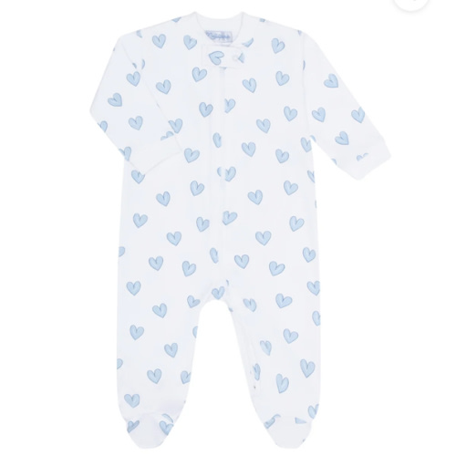 Blue Heart Print Zipper Footie