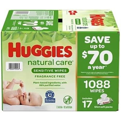 HUGGIES Natural Care Sensitive Baby Wipe Refill, Fragrance Free (1,088 Count)