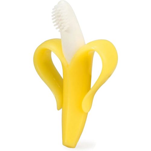 Banana Teether, Soothing Pain Relief Soft Silicone Train Baby Toothbrush, Teething Toys for Babies, Toddlers, Infants, BPA Free for Oral Hygiene, Food Grade, Soothes Babies Sore Gums, 3+ Months