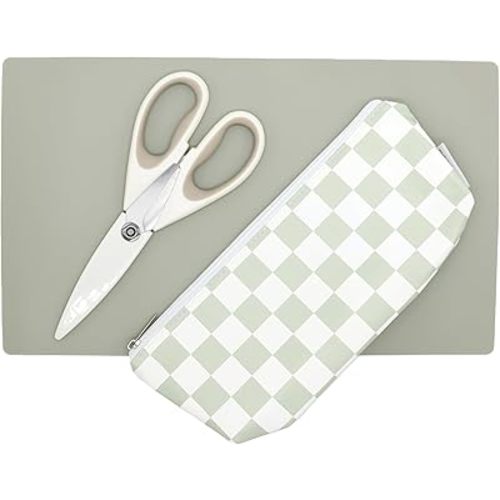 Yeah Baby Goods Toddler Restaurant Essentials Kit – Check Baby Feeding Set w/Food Scissors, Silicone Placemat & Wipeable Zipper Tote