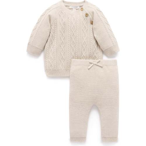 Cable Knit Set Wheat Melange - Purebaby Mixed Apparel Set | Maisonette