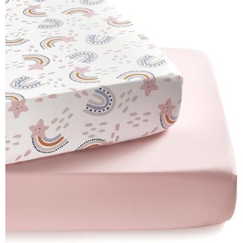TILLYOU Baby Crib Sheets for Boys Girls, Super Soft Toddler Bed Sheets, 2 Pack Sheets for Standard Crib Mattress 28x52in, Rainbow Star