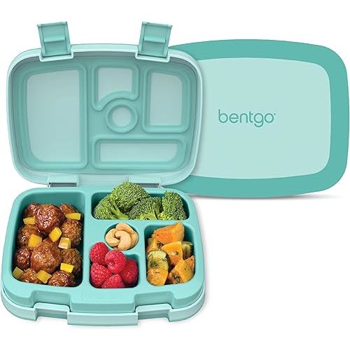 Bentgo Kids Bento-Style 5-Compartment Leak-Proof Lunch Box - Ideal Portion Sizes for Ages 3 to 7 - Durable, Drop-Proof, Dishwasher Safe, BPA-Free, & Made with Food-Safe Materials (Seafoam)