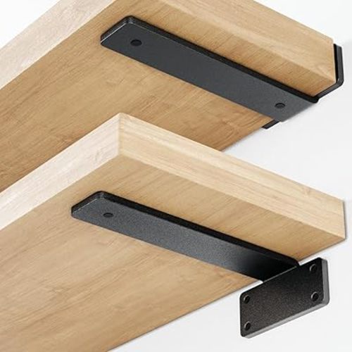 Heavy Duty Floating Shelf Bracket (10 inch-6 Pack) with (1/4”-Thick) Metal Black, Holds 160+lb, Powder Coated, Complete Mounting Hardware, Easy Install, Clear Instructions