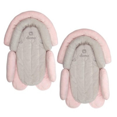 Diono Cuddle Soft 2-Pack 2-in-1 Baby Head Neck Body Support Pillow for Car Seats and Strollers, Gray/Pink