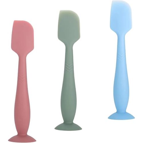 Baby Diaper Cream Spatula Applicator 3 Pack Soft Silicone Butt paste Spatula Diaper Cream Brush with Suction Cup Base (Red Green Blue.)