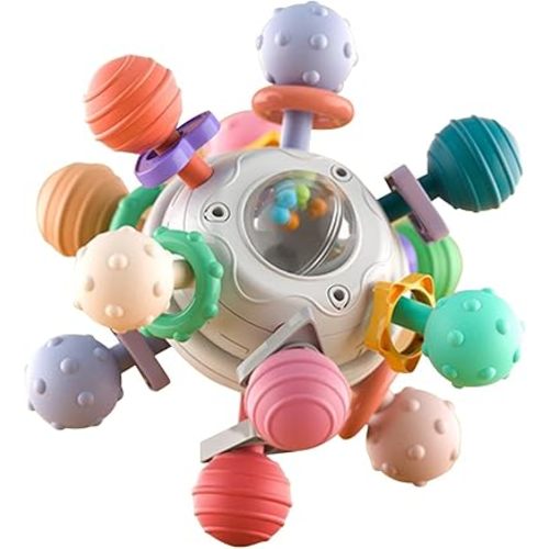 Baby Teething Toys Sensory Baby Chew Toys Infant Teething Relief Colorful Ball Rattle Teethers Toys Grasping Activities Baby Toys for 0-6-12-18 Months Girls Boys Gifts (White)